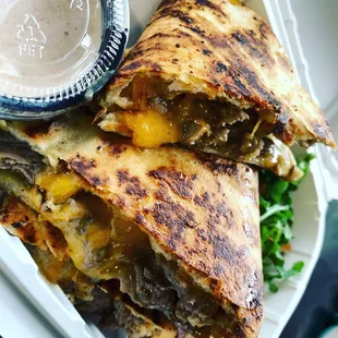 My beef quesadilla was crispy, juicy and flavorful!