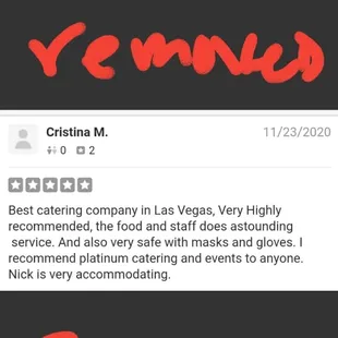 This was one of all seven 5 star reviews that yelps automatic computer system chose to take down for my company.