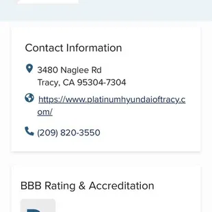 This is the Better Business Bureau rating the Tracy Hyundai.