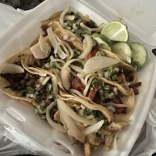 Steak, chicken, and Al pastor.