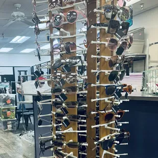 Sunglasses galore, a lot with tags still on them.