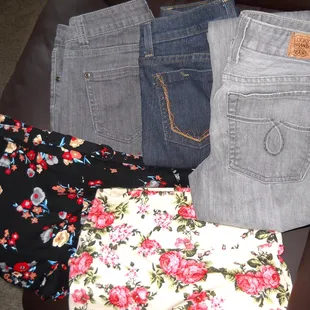 Got all this for $4.79. Each pair of jeans was on clearance for $1. I sold 3 shirts for $12 which paid for the shorts and skirt!