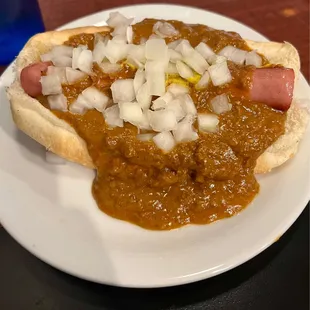 Coney dog with everything.