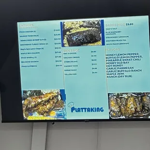 a menu on the wall of a restaurant