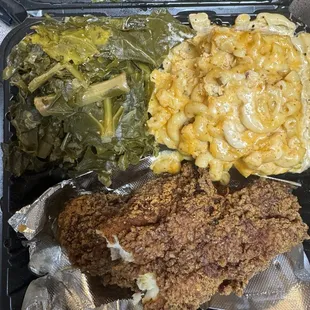 Fried Catfish with Mac&amp;Cheese and Collard Greens w/Smoked Turkey