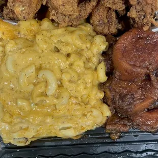 8 Honey old bay wings  Mac and cheese with yams