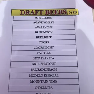 Draft beers for the day