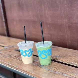 Iced Maple Matcha and Volcano Latte.