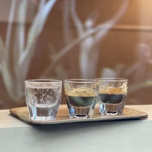 Single origin espressos pulled in a LaMarzocco Linea