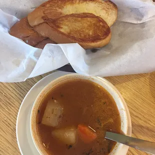 Complimentary fish soup and bread