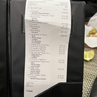 They don&apos;t have prices on the menu which is annoying so posting this bill in case it helps.