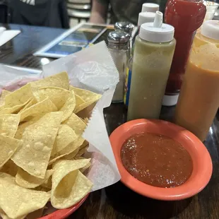 Lots of salsa options with some yummy chips.