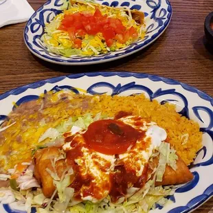 three plates of mexican food