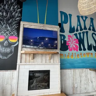 Fireplace with seating area