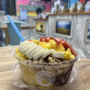 Half Acai Half Mango Bowl W/ Strawberry, Banana, Mango, and Granola