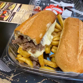 Philly Cheese Steak with Fries & Soda