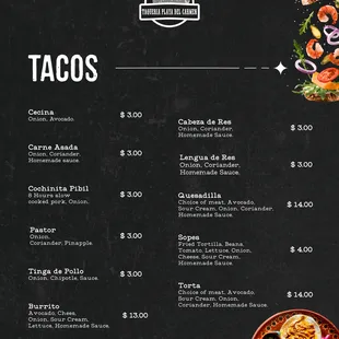 a menu for tacos