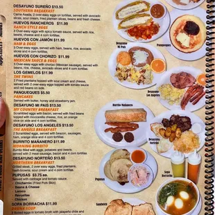 a menu for breakfast