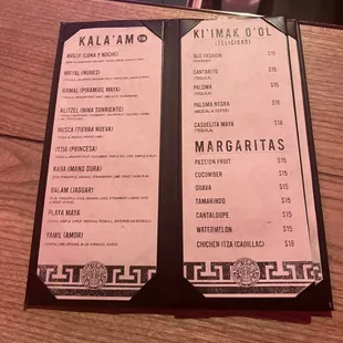 Drink menu at Playa Maya