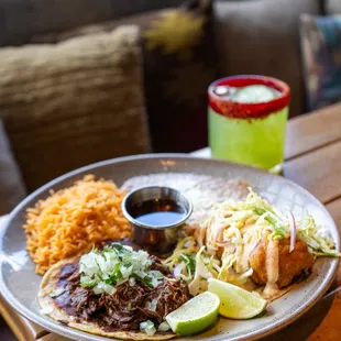 A house favorite: Taco Combination with our Spicy Cucmber Margarita