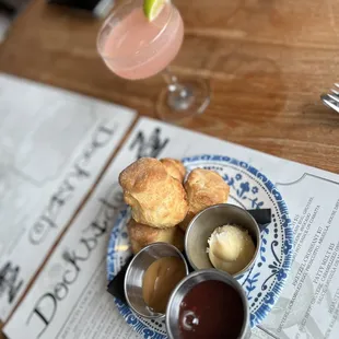 Biscuit bites. Caramel, sea salt butter and strawberry jam. Delicious.