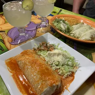 Lime on rocks margaritas, burrito Colorado &amp; enchilada Swiss!