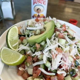 Imitation crab ceviche with tostado. Yummy!