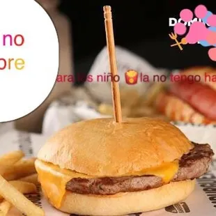 a hamburger and french fries