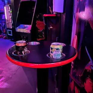 a table with a cup of coffee on it