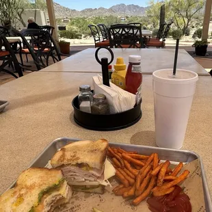 Club Sandwich with Sweet Potato Fries and a view!