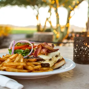 Double Bacon Cheeseburger with Beer Battered French Fries