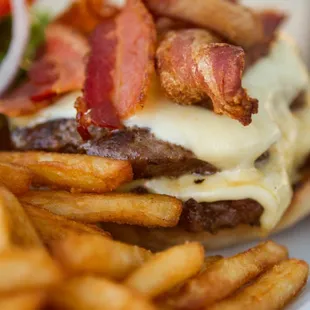 Double Bacon Cheeseburger with Beer Battered French Fries