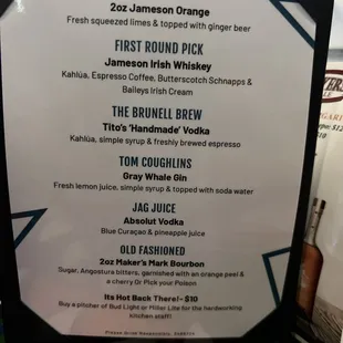 Cocktail menu
