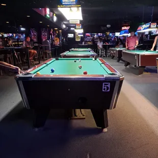 6 pool tables and full bar. Best bartenders in town!