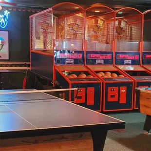 ping pong tables and arcade machines
