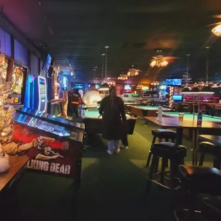 a pool table and arcade
