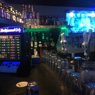 a bar with neon lights