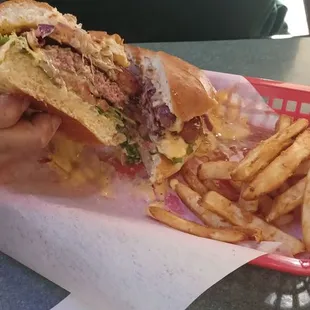 Beer cheese burger and fries.