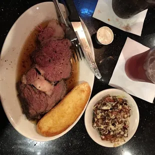 Prime rib and fried potato salad