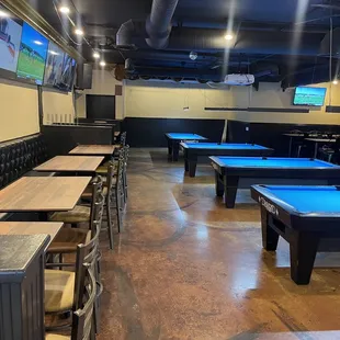 pool tables and televisions