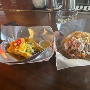 Chicken And Beef Taco dipped in queso