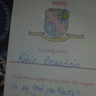 Delta Nu inviting me to join, like, oh my gah, at Legally Blonde!