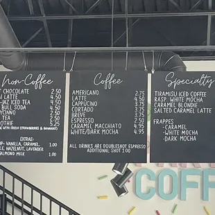 Coffee menu