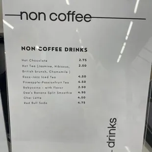 Drink menu