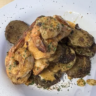 Salmon and shrimp, salmon was a bit overcooked but still good