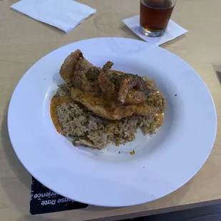 Southern Fish &amp; Shrimp over Dirty Rice.