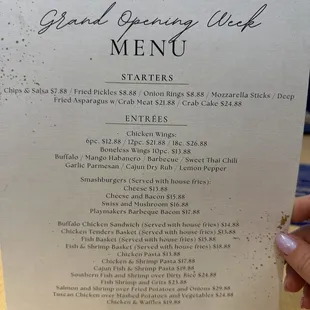 Grand Opening menu