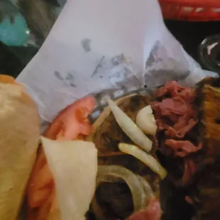 Hamburger with fries