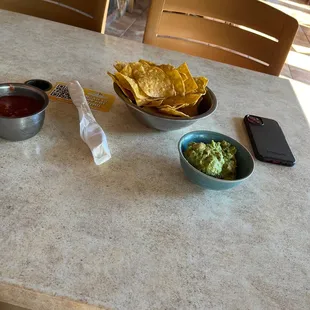 Chips, salsa and guacamole