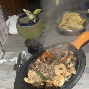 Shrimp and steak fajitas